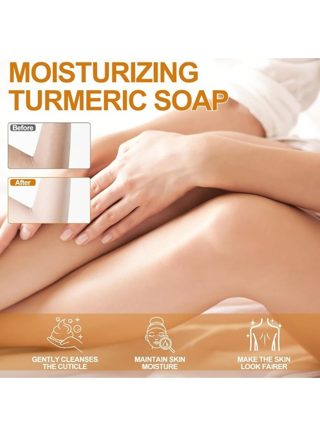 Kanza 3Pcs Turmeric Kojic Acid Soap Set for Face & Body Handmade Turmeric Kojic Acid Facial Soap for Acne Dark Spot Remover Face Cleansing Smooth Skin Moisturizing Soaps with Retinol & Collagen 3 x 65g - Image 2